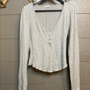 Free People Long Sleeve Ribbed Henley Gray Women’s Size S